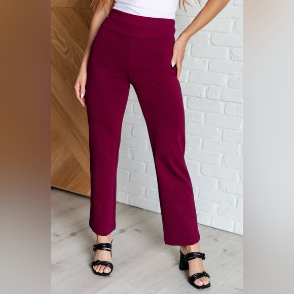 Dear Scarlett Pants - Dear Scarlett Magic High Waist Wide Leg Wine Pants-S-Business Chic Office Siren